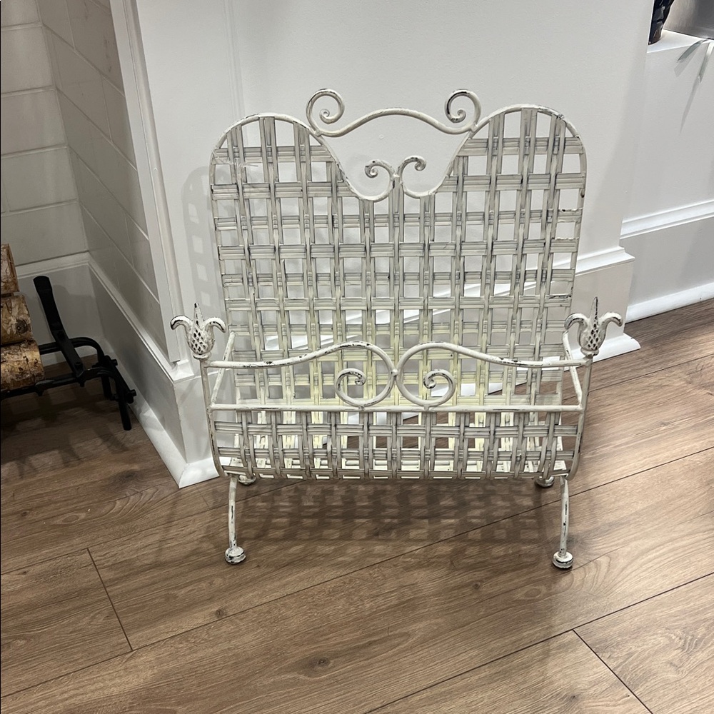 Vintage White Wrought Iron Magazine Rack